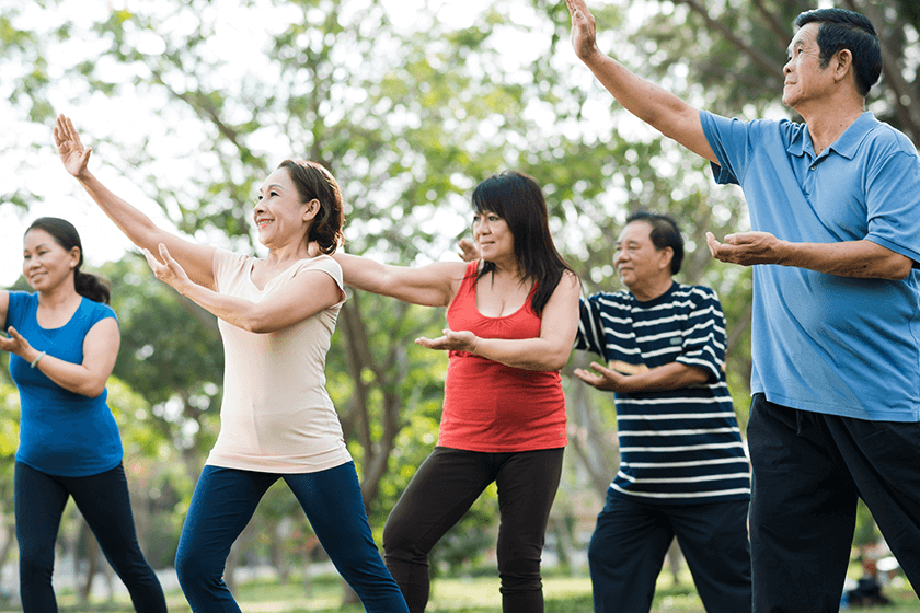 tai chi class completing poses