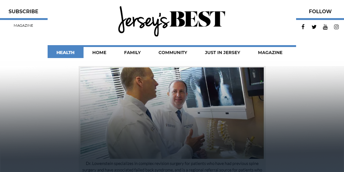 Dr. Jason Lowenstein was featured in Jersey's Best for minimally invasive sx approach