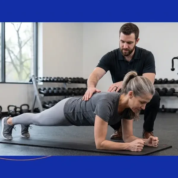Physical therapist demonstrating strength training exercises for scoliosis.